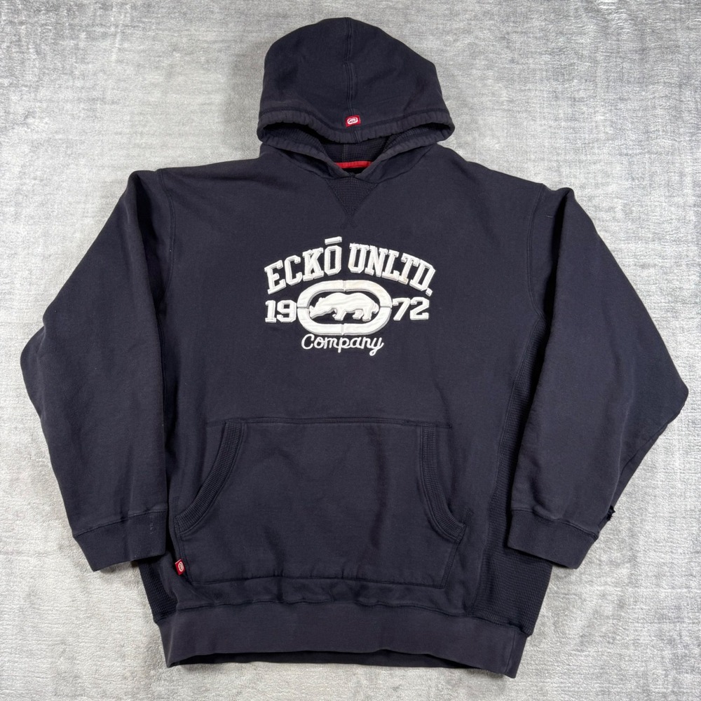 Ecko Unltd Sweatshirt Mens XXL Black Embroidered Rhino Logo Streetwear Y2K Baggy